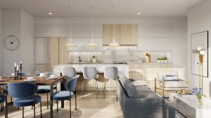 Rise at Lakeshore - rise at stride suite living dining kitchen rendering 300x169