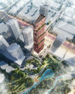CG Tower Aerial View Rendering - city overview 241x300