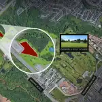 Aerial site map of Glen Abbey Encore in Oakville, highlighting its proximity to Bronte Creek Park, Deerfield Golf Course, Bronte GO Station, and the QEW.