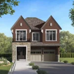 Rendering of a 36-foot detached two-story brick and stone home exterior at Union Village.