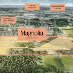Aerial site map of Magnolia community in Stittsville, Ottawa, showing residential lots near Tanger Outlets, Canadian Tire Centre, and Kanata Tech Park.