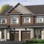 Sundance semi-detached home model at Midhurst Valley, showcasing a modern red brick and light stone facade with large windows and a covered front porch.