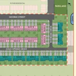 Phase 1 site plan for Everford Towns by Kingwood Homes, displaying block layouts, streets, and parkland.