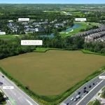 Aerial view map of the Montara development site at Leslie Street and Wellington Street, adjacent to Magna Golf Course and Adena Meadows.