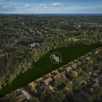 Aerial view showing the green development site of Abacot Hill nestled in the lush Erindale enclave community near Mississauga Road.